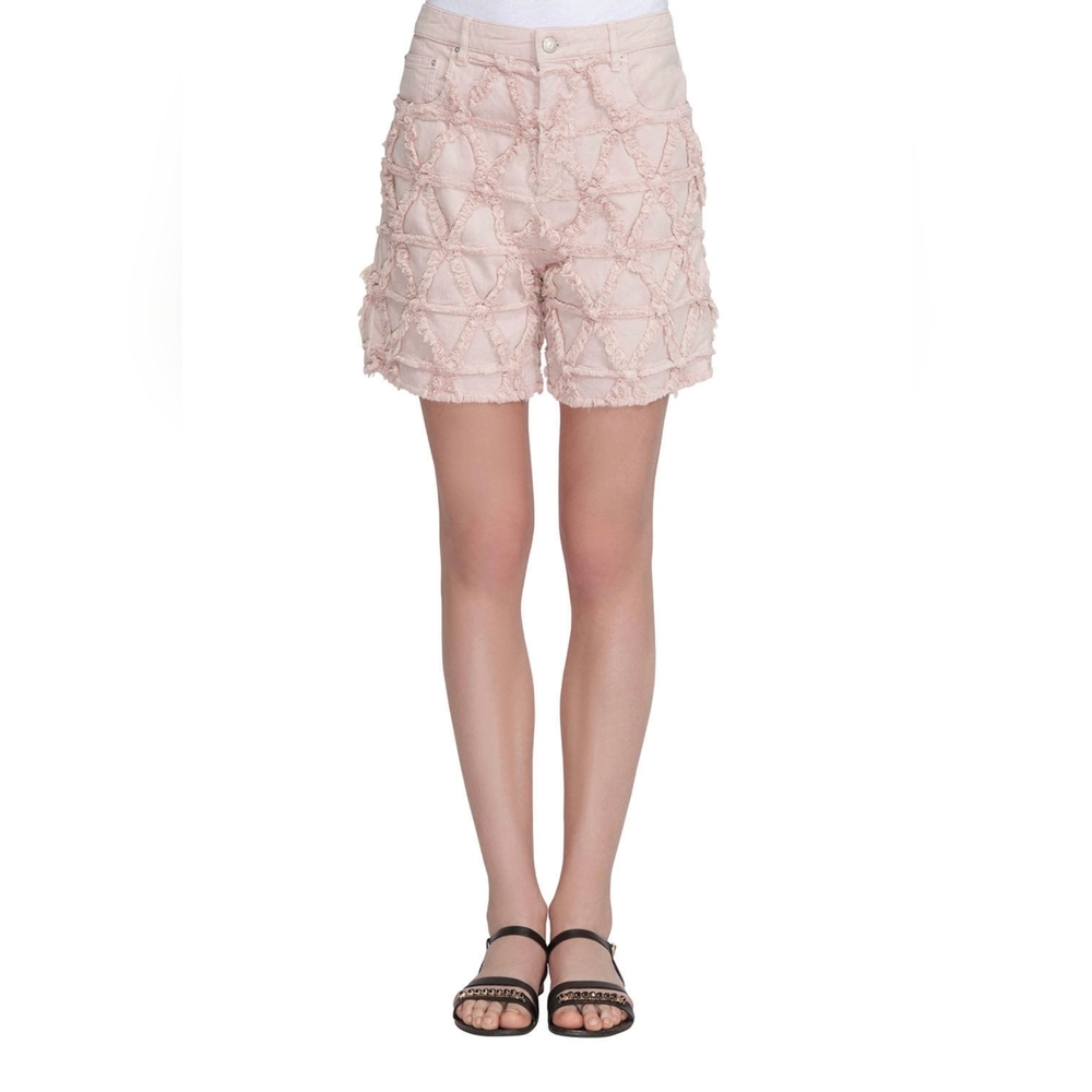 Isabel Marant Pink Frayed Stretch Denim Gustave Shorts